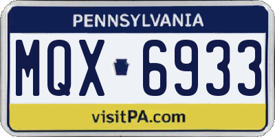 PA license plate MQX6933