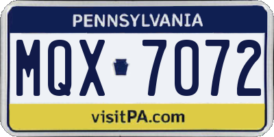 PA license plate MQX7072