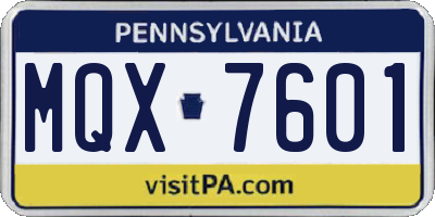 PA license plate MQX7601
