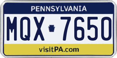 PA license plate MQX7650