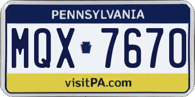 PA license plate MQX7670