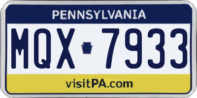 PA license plate MQX7933