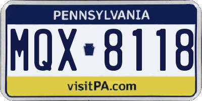 PA license plate MQX8118
