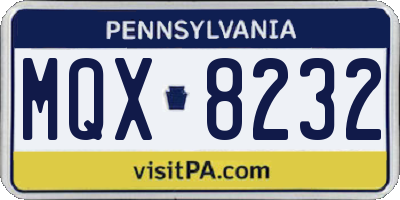 PA license plate MQX8232