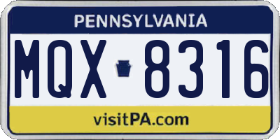 PA license plate MQX8316