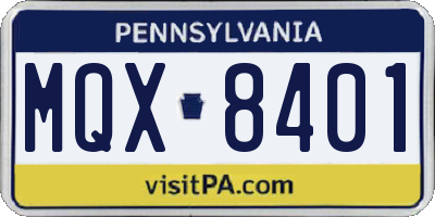 PA license plate MQX8401
