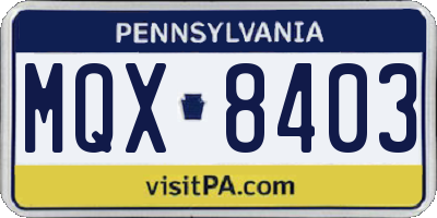 PA license plate MQX8403
