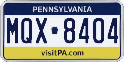 PA license plate MQX8404
