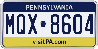 PA license plate MQX8604