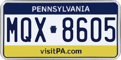 PA license plate MQX8605