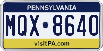PA license plate MQX8640