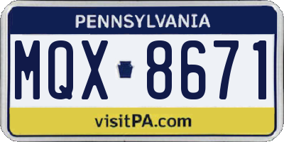 PA license plate MQX8671