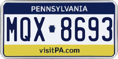 PA license plate MQX8693