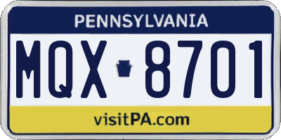 PA license plate MQX8701