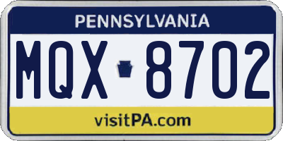 PA license plate MQX8702