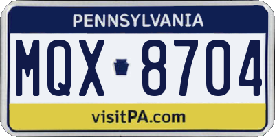 PA license plate MQX8704