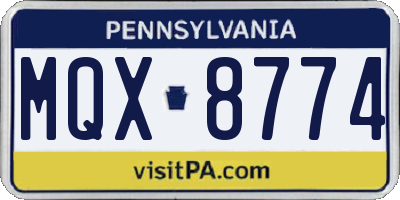 PA license plate MQX8774