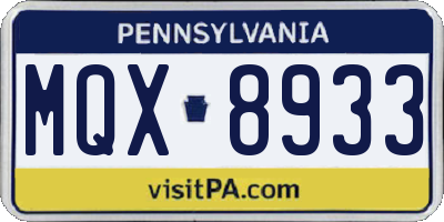 PA license plate MQX8933
