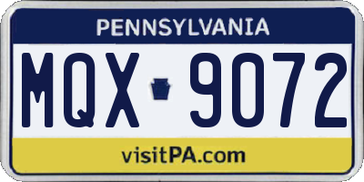 PA license plate MQX9072