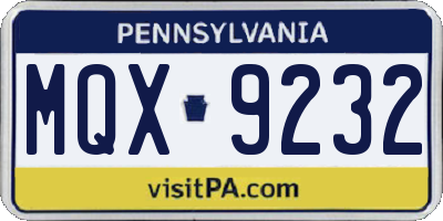 PA license plate MQX9232