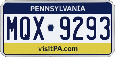 PA license plate MQX9293