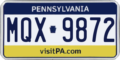 PA license plate MQX9872