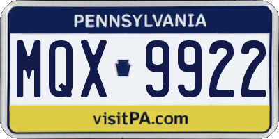 PA license plate MQX9922