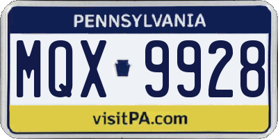 PA license plate MQX9928