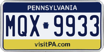 PA license plate MQX9933