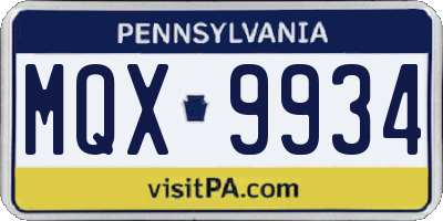 PA license plate MQX9934