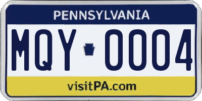 PA license plate MQY0004
