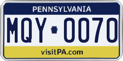PA license plate MQY0070