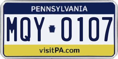 PA license plate MQY0107