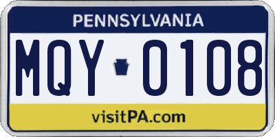 PA license plate MQY0108