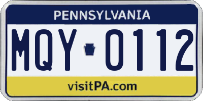 PA license plate MQY0112