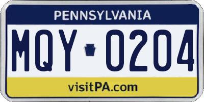 PA license plate MQY0204