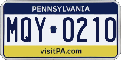 PA license plate MQY0210