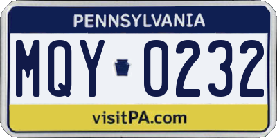 PA license plate MQY0232