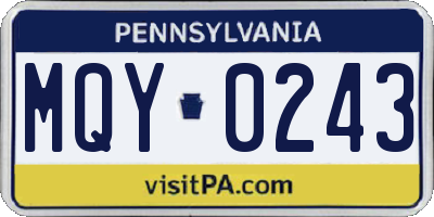 PA license plate MQY0243