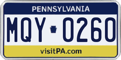 PA license plate MQY0260