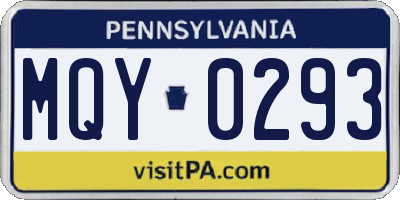 PA license plate MQY0293