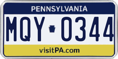 PA license plate MQY0344