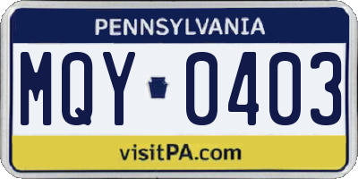 PA license plate MQY0403