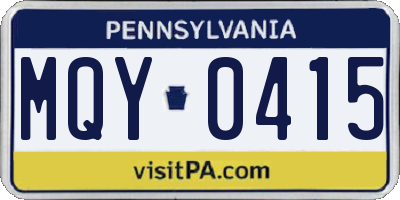 PA license plate MQY0415