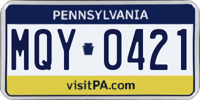 PA license plate MQY0421
