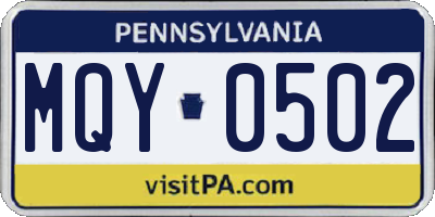 PA license plate MQY0502