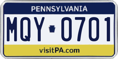 PA license plate MQY0701