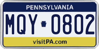 PA license plate MQY0802