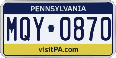 PA license plate MQY0870
