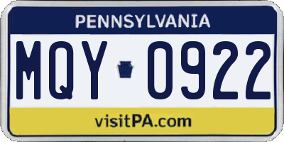 PA license plate MQY0922